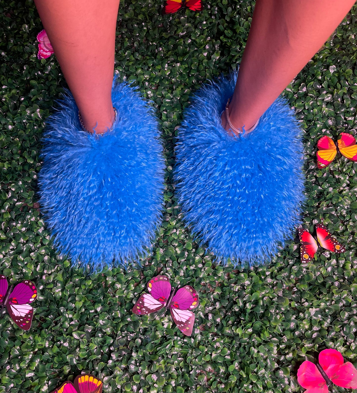 Blue Fluffy Slippers