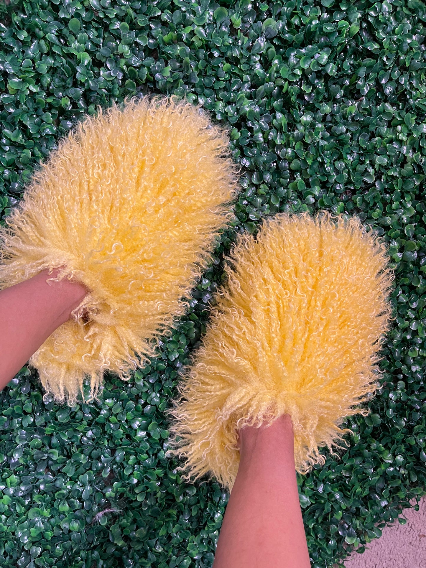 Yellow fluffy slippers
