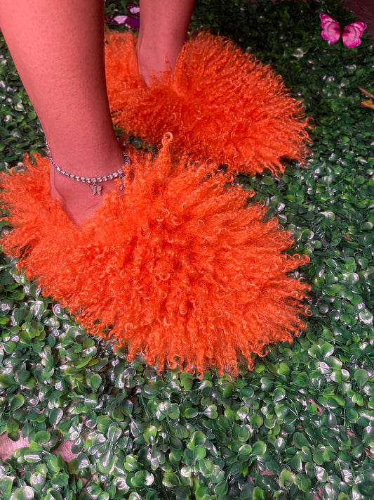 Orange fluffy slippers