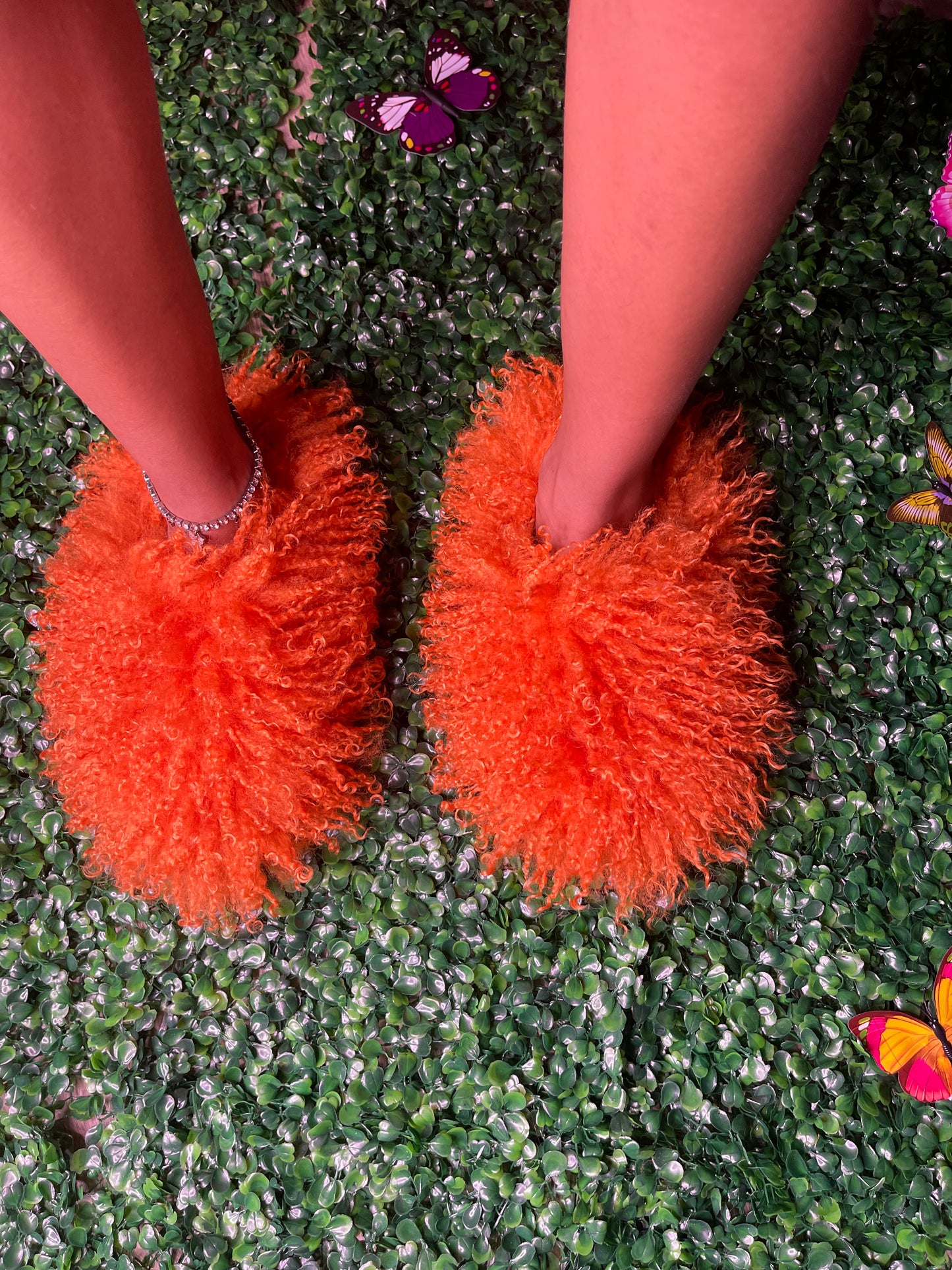 Orange fluffy slippers