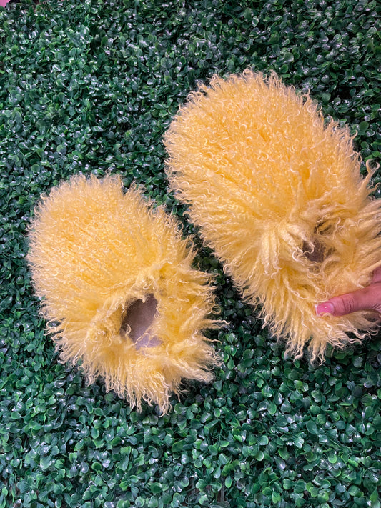 Yellow fluffy slippers
